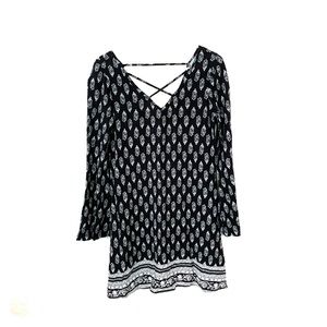 Socialite Black Patterned Dress with Bell Sleeves